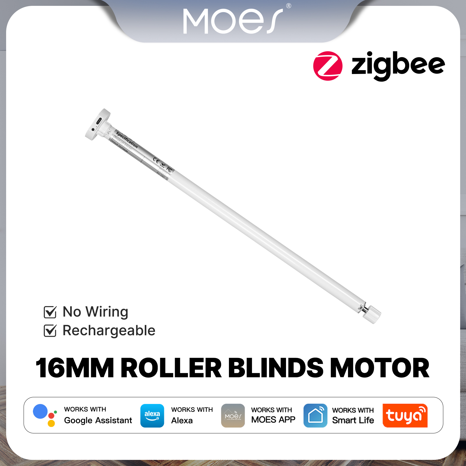 Smart Home Youtube - MOES Tuya Zigbee スマートローラーブラインドモーター 16mm 充電式ウィンドウシェードカーテン