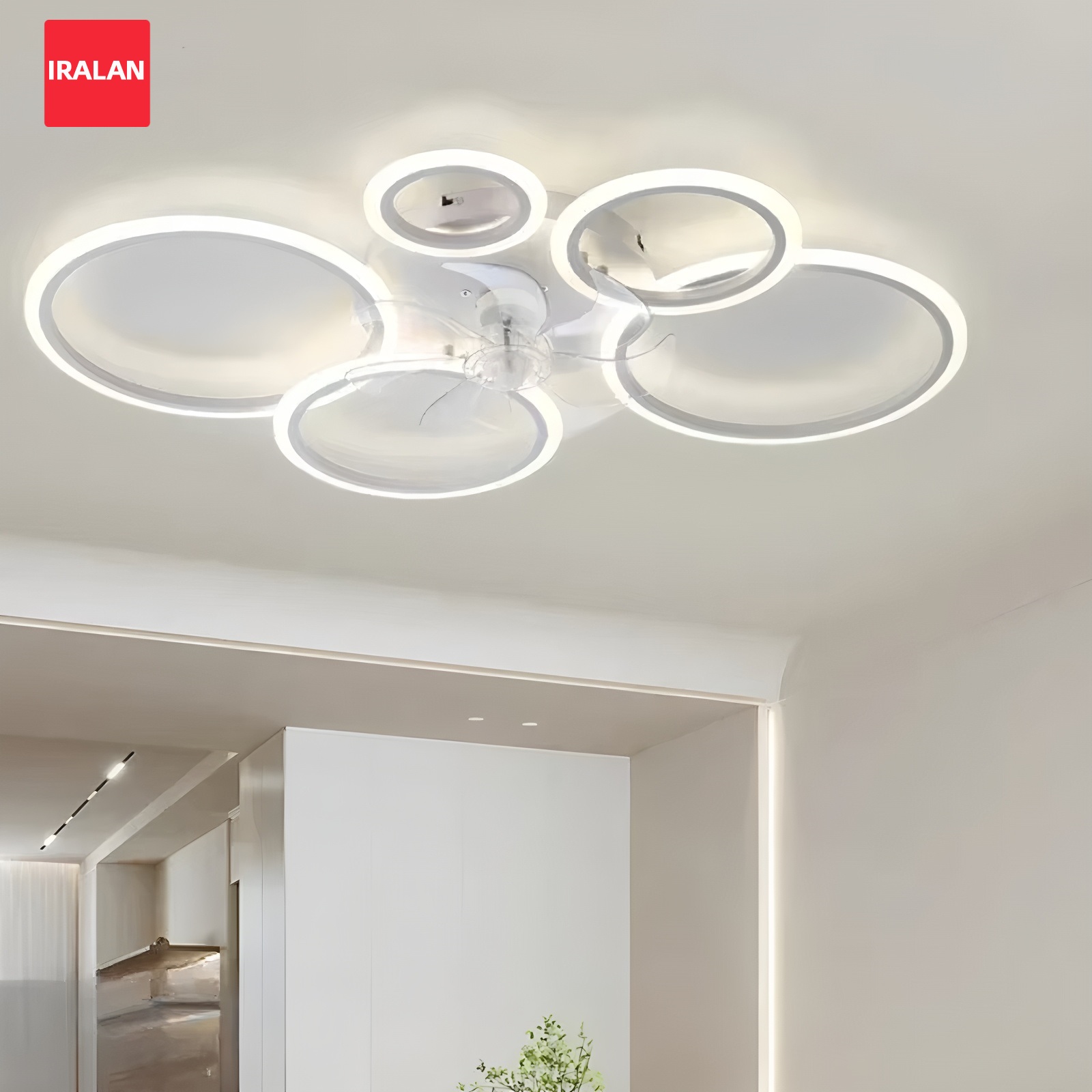 Smart Home Ventilation System - LED照明付きリングシーリングファン 北欧ミニマリスト家庭用電気ファン照明装飾ランプ 急速冷却スマートファン