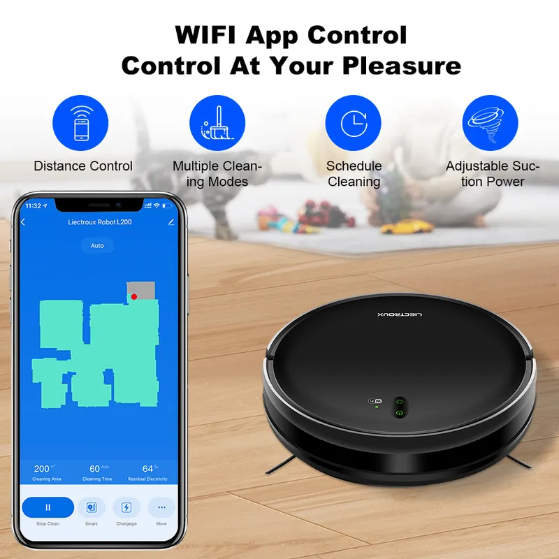 Smart Home Device - LIECTROUX L200 ロボット掃除機 スマートアプリ制御 自動掃除・モップ掛け機 家庭用床清掃デバイス