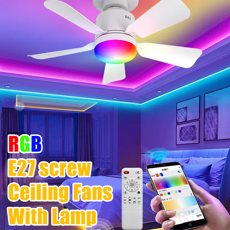 Smart Home Ventilation System - RGB LED シーリングファンランプ E27 調光可能なサイレントリモートアプリ制御シーリングファンライトスマート LED