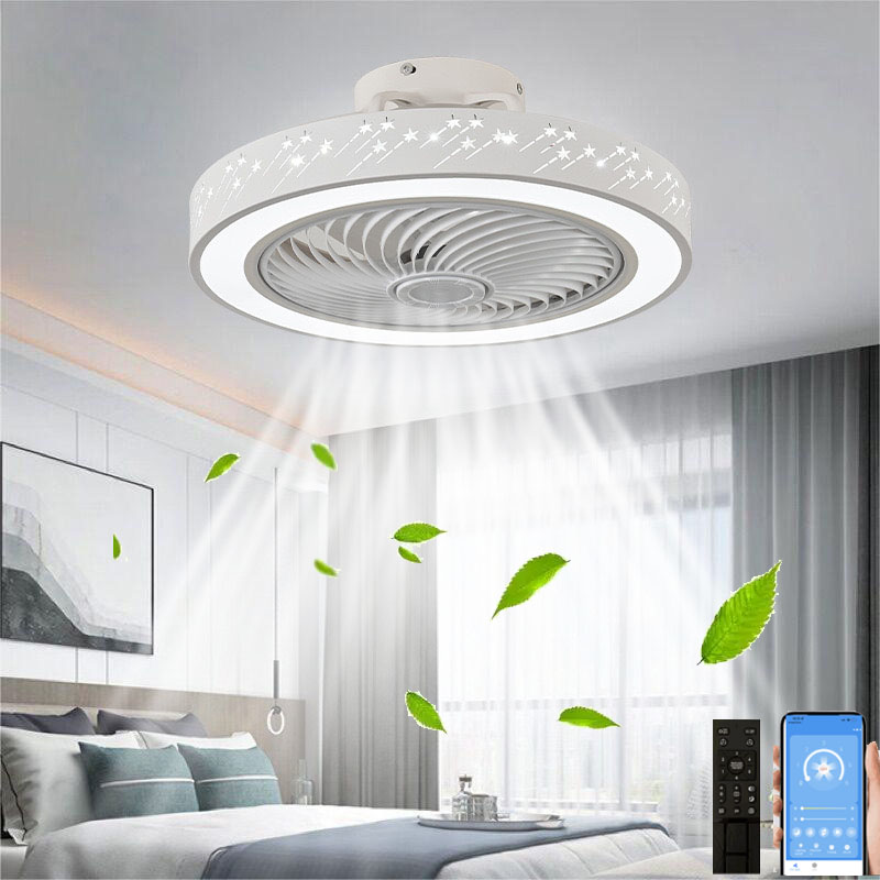 Smart Home Ventilation System - アプリケーションで制御されるライト付きインテリジェントシーリングファン、リモコン、LED、調光可能、6速、タイマー、フラッシュマウント、シーリングデザイン、ファンランプ、46cm