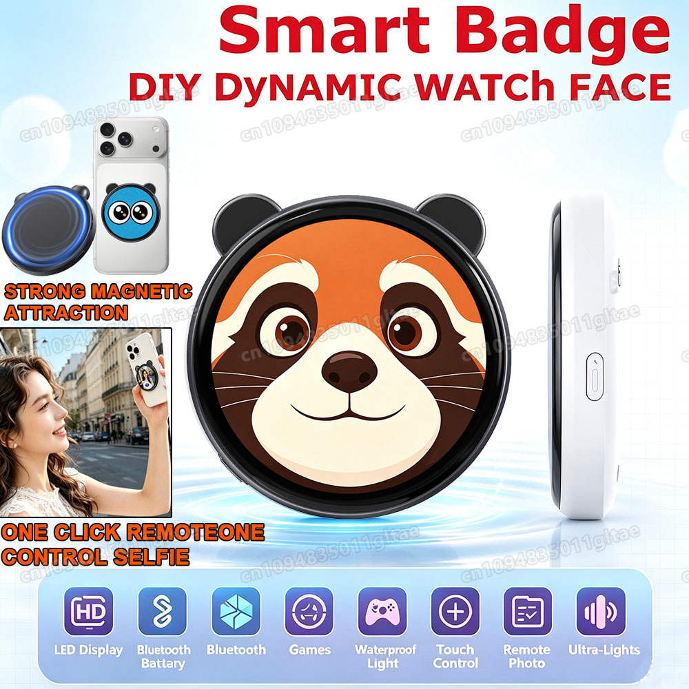 Smart Home Ventilation System - 1.50インチHDスクリーン搭載スマートダイナミックEバッジ電子バッジ、写真、GIF、アニメーション、動画を転送可能、オタクファンへのギフトに最適