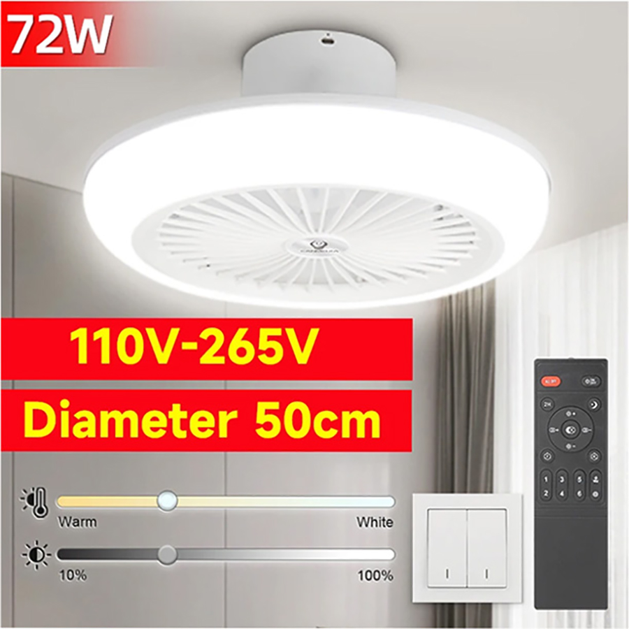 Smart Home Ventilation System - 72W シーリングファンシーリングライト 85-265V シーリングファン ライトとリモート付き 3色調光可能なシーリングランプ