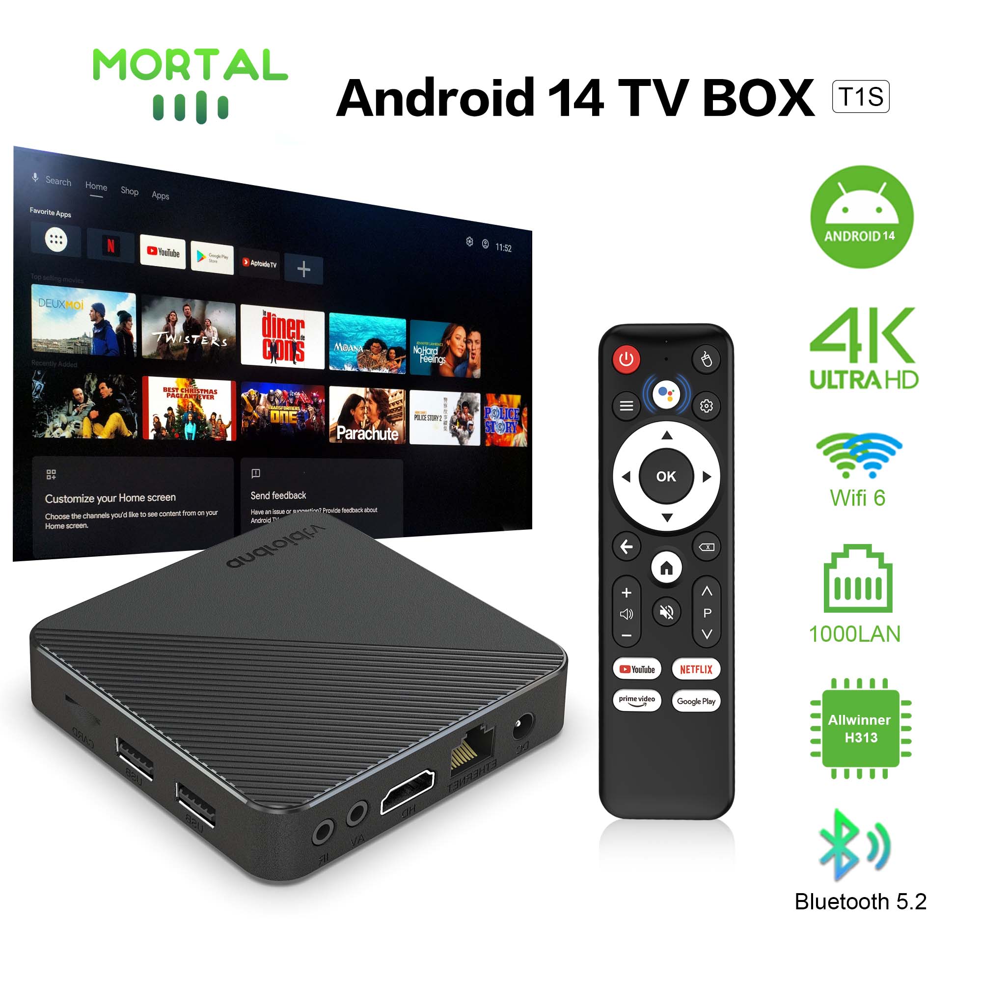 Smart Home Youtube - Android14 スマートホームシアター TV ボックス T1S AllwinnerH313