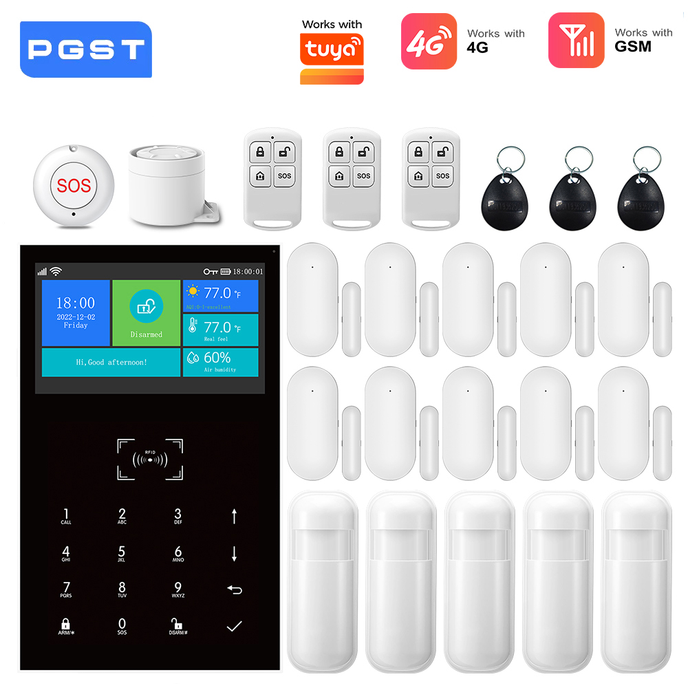 Smart Home Package - 4G GSM WiFiアラームシステム、Tuyaスマートホームセキュリティキット対応、ワイヤレスドアセンサー、Alexa対応、月額料金なし