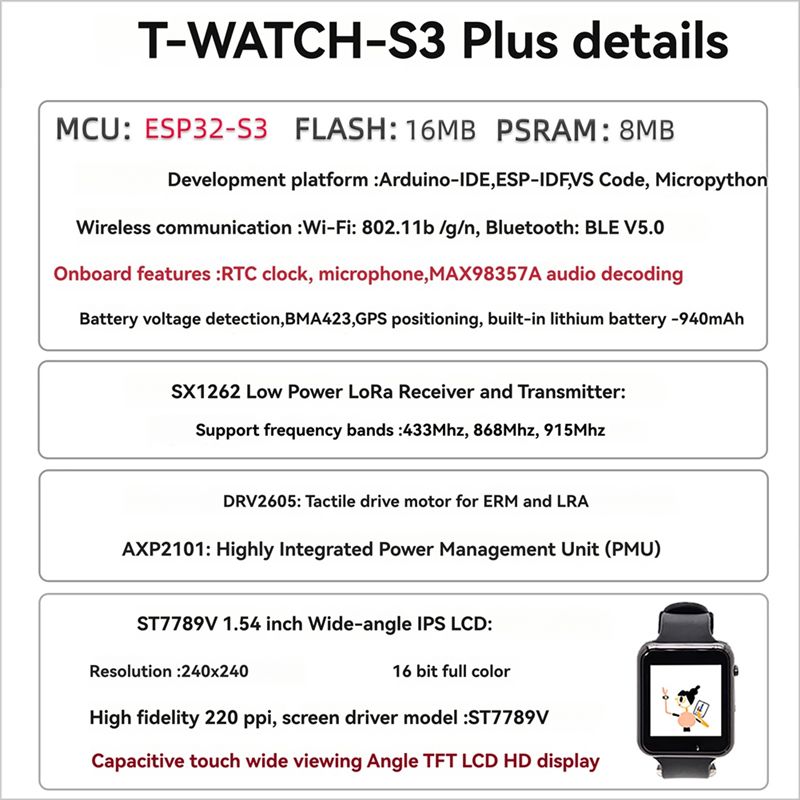 Hot-T-Watch-S3 Plus プログラム可能なタッ - Smart Home Using Esp32 のレビューと価格