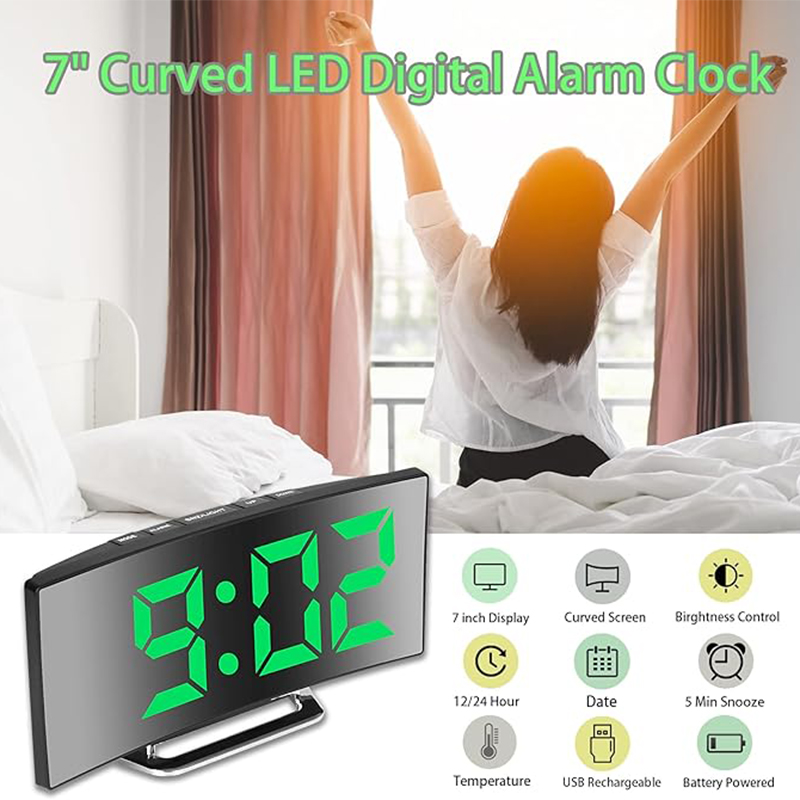 LED デジタル目覚まし時計曲面スクリーンミラー静音電子時計 - Smart Home Retrofit のレビューと価格